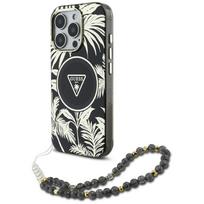 GUESS Palm Trees Triangle Pearl Strap MagSafe Case for iPhone 16 Pro, black