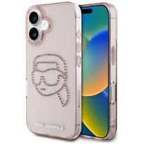 Karl Lagerfeld IML Rhinestones Karl Headphone Case for iPhone 16, pink