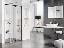 Varstomos dušo durys Ravak Pivot, PDOP2-110, juoda+Transparent
