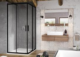 Kvadratinė dušo kabina Ravak Blix Slim, BLSRV2-90 juoda+stiklas Transparent