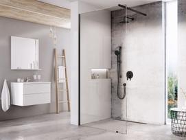 Dušo kabina Ravak Walk-In Wall, 80x80-120 Walk-In Wall Set 80,  juoda+stiklas Transparent