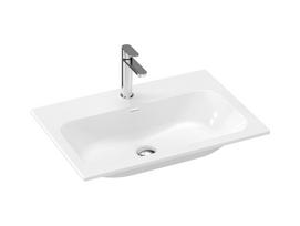 Keraminis praustuvas Ravak Chrome Slim, 70 cm, su skyle maišytuvui ir perpildymui, baltas