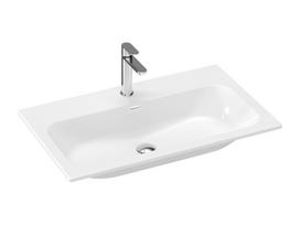 Keraminis praustuvas Ravak Chrome Slim, 80 cm, su skyle maišytuvui ir perpildymui, baltas