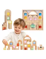 VIGA Wooden Construction Blocks with Colored Windows 32 pcs.