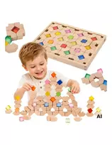VIGA Wooden Acrylic Light Blocks Construction 66 pcs 18m+