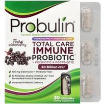 Probulin, Total Care Immune Probiotic + Prebiotic & Postbiotic with Real Elderberry, 20 milijardų KSV, 30 kapsulių