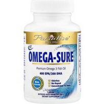 Paradise Herbs, „Omega Sure®“, aukščiausios kokybės omega-3 žuvų taukai, 1000 mg, 30 „Pesco“ vegetariškų minkštųjų kapsulių