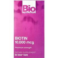 Bio Nutrition, Biotinas, maksimalus stiprumas, 10 000 mcg, 60 užspaudžiamų skirtukų