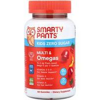 SmartyPants, „Kids Zero Sugar“ becukriai multivitaminai ir omega rūgštys vaikams, braškių ir bananų skonio, 60 guminukų