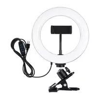 Puluz 20 cm žiedinė lempa vloggingui su monitoriaus spaustuku, telefono laikikliu ir spalvos temperatūros reguliavimu (juoda) — universalus
