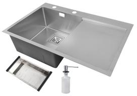 Nerūdijančio plieno plautuvė D7850H SATIN dešinė su sifonu 780x500x220x1.2