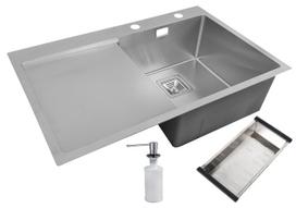 Nerūdijančio plieno plautuvė D7850H SATIN kairė su sifonu 780x500x220x1.2