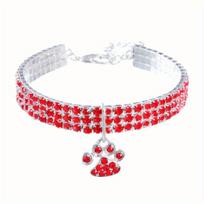 Rhinestone katės antkaklis su pakabuku,  Raudona