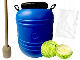 Plastikinis 50 l raugimo statinaitis su grūstuvu ir maišeliu