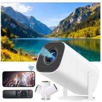 Nešiojamas mini LED projektorius, WiFi, Bluetooth, Android TV, baltas, nuotolinio valdymo pultas