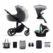 Vaikiškas vežimėlis 3 viename Kinderkraft PRIME 2 su MINK PRO automobiline kėdute, pilkas