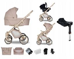 Vaikiškas vežimėlis EMJOT EQ 4in1, smėlio spalvos, su ISOFIX baze ir priedais