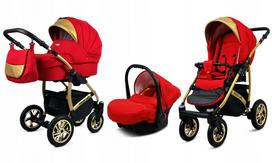 Vežimėlis 3 viename BabyLux GOLD LUX: lopšys, sportinė dalis, automobilinė kėdutė