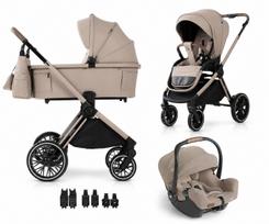 Vežimėlis Adamex Spark NATURE LATTE 3in1 su JOIE I-STARTER SANDSTONE ir adapteriais