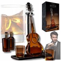 Viskio dekanteris su taurėmis, gitara formos, dovanų rinkinys gitaristui