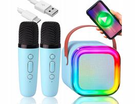 Nešiojama karaoke sistema su „Bluetooth“ kolonėle ir 2 mikrofonais