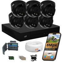 Stebėjimo komplektas su 6 juodomis 8Mpx kameromis, DUAL LIGHT LED IR25 DVS