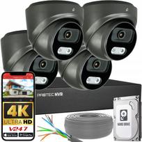 4 IP grafito spalvos 8MP 4K POE kameros su žmonių ir transporto atpažinimu, 1TB HDD