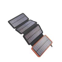 Išorinė baterija „Powerbank“ saulės energija, 25000 mAh, 4 saulės elementai, atspari vandeniui, su LED žibintuvėliu, 2x USB, kelionėms