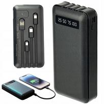 Išorinė baterija 20000mAh, juoda, 22,5W, su integruotais laidais, įkrauna 4 įrenginius