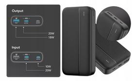 Išorinė baterija FAST, 20000mAh, 22,5W, USB-C, QC/PD, kelionėms