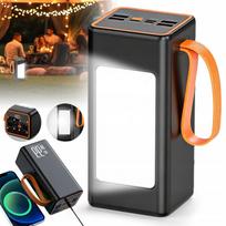 Išorinė baterija 50000 mAh, 4x USB, greitas įkrovimas, su žibintuvėliu, juoda