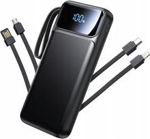 Išorinė baterija 10000mAh su integruotais 4in1 kabeliais, juoda, USB-C, iPhone, Samsung