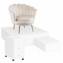 Pedikiūro rinkinys su balta platforma, kėde, stalčiumi ir 120 cm kilimėliu
