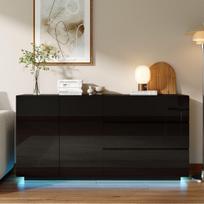 Komoda, dviejų durelių, trijų stalčių, su LED apšvietimu, juoda, 160 × 35 × 76 cm