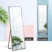 Pastatomas veidrodis 150 × 40 cm, juodlas aliuminio remas, modernus sieninis veidrodis, kuri galima pastatyti arba pakabinti