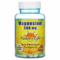 Maisto papildas Naturs Life Magnesium su B6, malatu ir citratu, 500 mg, 100 kapsulių