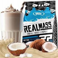 Gainer baltymai ir angliavandeniai Real Pharm Real Mass baltojo šokolado ir kokoso skonis 6800g