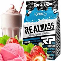 Proteino ir angliavandenių gaineris Real Pharm Real Mass, braškių ledų skonio, 6800g