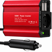 Automobilinis įtampos keitiklis 12V į 220V, 150 W maitinimo keitiklis iš DC į AC, su 1 AC lizdu ir dvigubu USB įkrovikliu, automobilinis inverteris, automobilio maitinimo keitiklis