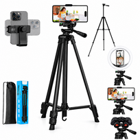 Fotoaparato trikojis 165 cm, reguliuojamas stovas su 3D panoraminiu ir pasvirimo galvute, kameros stovas, telefono trikojis