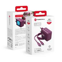 Phone charger Forcell F-Energy GaN III Crystal Color 2x USB C AVS SSFC3.0 60W + silicone cable USB C to USB C VT-60 burgundy