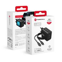 Phone charger Forcell F-Energy GaN III Crystal Color 2x USB C AVS SSFC3.0 60W + silicone cable USB C to USB C VT-60 black