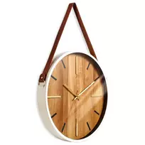 Sieninis laikrodis su dekoratyviniu dirželiu, rudas, 38 × 38 cm