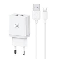 USAMS Charger 2xUSB 18W + cableLightning/USB-A Fast Charging white  series HC HCXLTZ01