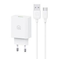 USAMS 18W Mains Charger + USB-C/USB-A1m Fast Charging Cable White/White Series SC SCXLTZ02