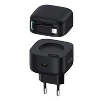 USAMS Charger 1xUSB-C with retractable cable Lightning (only head) PD+QC 35W Gan Fast Charging black
