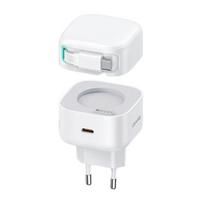 USAMS Charger 1xUSB-C with retractable USB-C cable (only head) PD+QC 35W Gan Fast Charging white