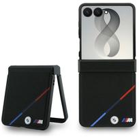 BMW M Leather Perforated Tricolor Stripe Metal Logos MagSafe Case for Samsung Galaxy Z Flip8 Black