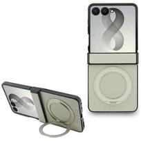 Guess Magnetic Ring Stand Grained Classic Logo MagSafe case for Samsung Galaxy Z Flip8 beige
