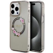 Guess GUHMP15XHFWFCK iPhone 15 Pro Max 6.7" black hardcase IML Flowers Wreatch MagSafe